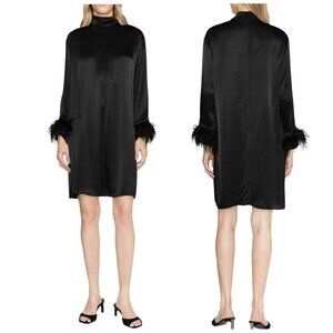 Sleeper Black Party Shift Dress Ostrich Feather Cuffs Small NWT